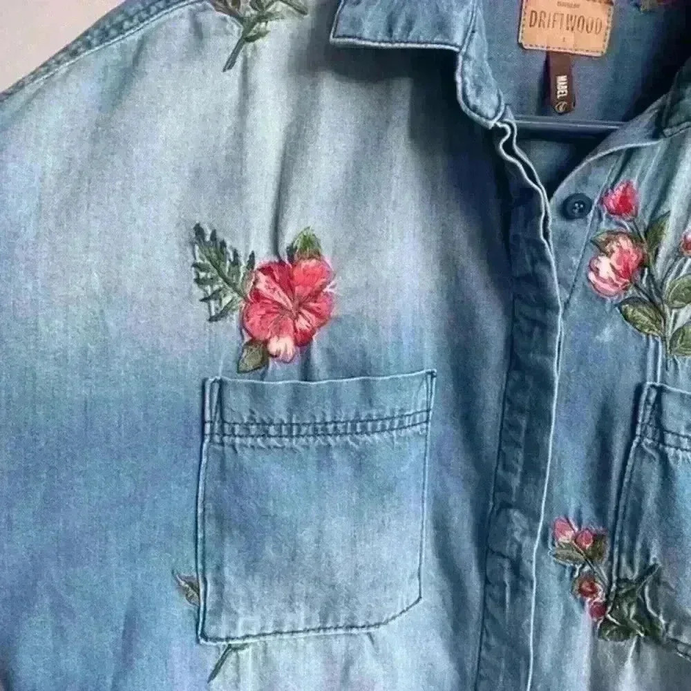 Anthropology driftwood embroidered vintage denim mabel shirt dress size S - Picture 4 of 10